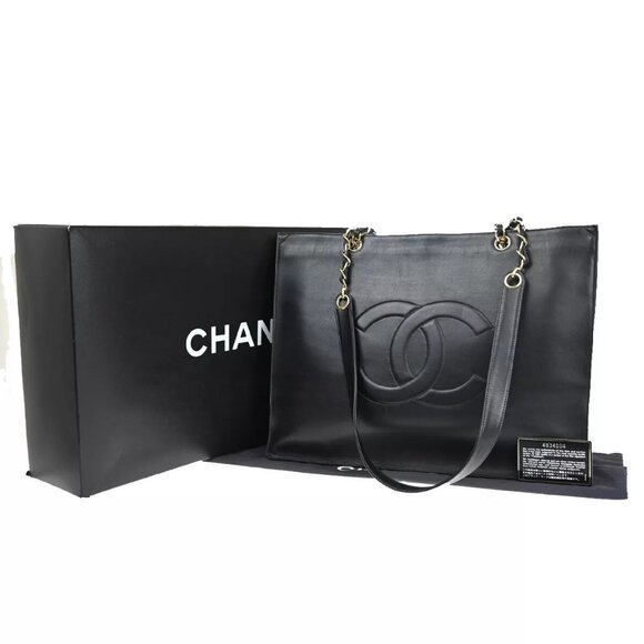 CHANEL CC Logo Chain Shoulder Tote Bag Leather BK GHW France Vintage - Picture 1 of 16